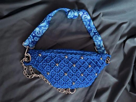 Handmade Royal Blue Macrame Crossbody Bag With Metal Studs & Chain Strap - Etsy