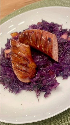 Glazed Red Cabbage with Apple and Sausage