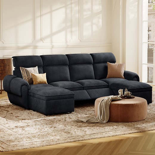 Latitude Run® 4 Seater Modular Sectional Power Reclining Sofa with 2 Ottomans, Recliner Couch with Storage | Wayfair