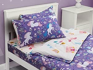 Meeting Story 3pcs Kids Comforter Sets Zipper Bedding Set for Girls,Twin Kid Bedding Set Rainbow Comforter Unicorn Bedding for Kid,All in one Zipper Bedding(Purple,Twin)