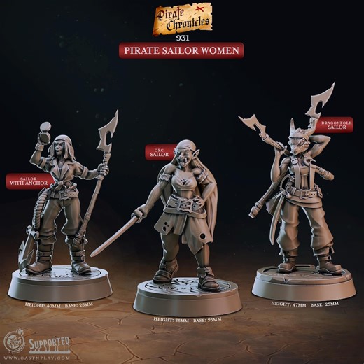 Pirate Sailor Women - Dragonborn Orc Female - Pirate Chronicles - 3d Printed 32mm Miniatures for Tabletop Gaming (dnd, D&D) by Castnplay - Etsy