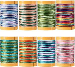Variegated Gradient Waxed Thread 8 Vibrant Colors, 0.5mm Round Wax Coated 3 Ply Polyester Thin Cord for Micro Macrame, Bracelets, Jewelry, kumihimo, Sewing, Knotting, and Crafting -82 Yards/Spool