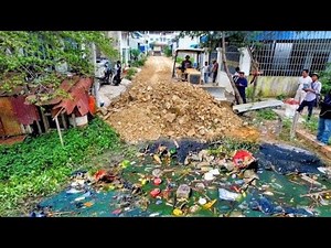Amazing New Projects!! Filling Land Higher Old Road In Flood Pushing Soil, Stone By Skills Dozer
