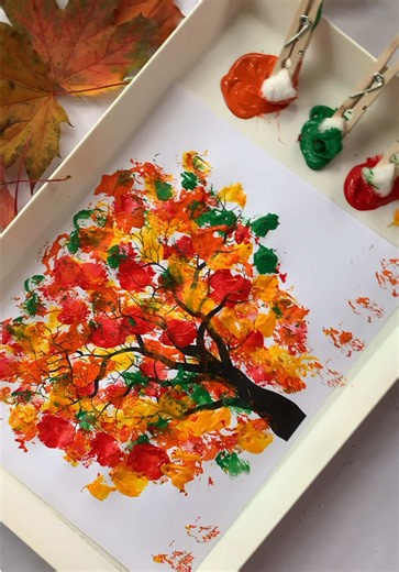 Cotton Ball Fall Tree: simple process art for toddlers