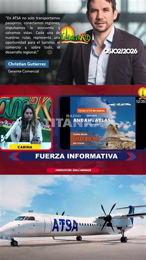 #ATSA #Vuelos #ANDAHUAYLAS“GERENTE COMERCIAL DE ATSA EXPLICA EL COSTO DE LOS PASAJES ANDAHUAYLAS – LIMA” El Gerente Comercial de ATSA, Christian Gutiérrez, explicó que el precio de los pasajes en la ruta Andahuaylas – Lima ¿Están de acuerdo con los costos actuales del pasaje en los vuelos de ATSA Andahuaylas – Lima? #ATSA #Vuelos #andahuaylas_apurimac_perú #EstasDeAcuerdo #preciosdelpasaje | Radio Titanka Apurimac