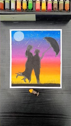 Romantic Couple Painting | Sunset Sky withOil Pastels