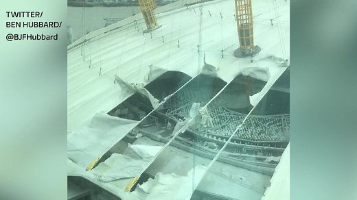 276K views · 1.3K reactions | London's O2 has been "shredded" by Storm Eunice. A huge hole has been torn in the roof of the famous London attraction - more here https://www.itv.com/news/london/2022-02-18/storm-eunice-tears-huge-hole-in-roof-of-londons-o2-arena-in-greenwich | ITV London | Facebook
