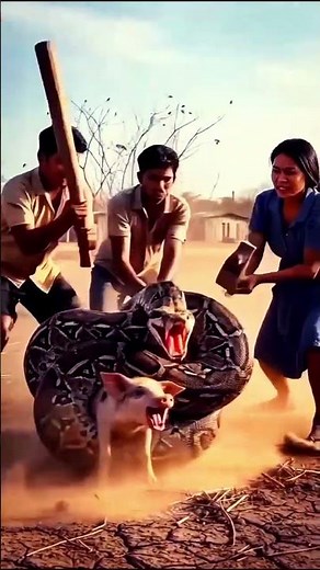 Unbelievable Village Moment! Farmers Fight Giant Snake to Save Piglet! #animalrescue