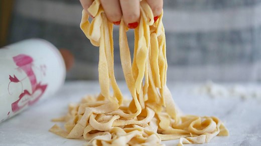 Watch as I teach you how to make 2 Ingredient Homemade Pasta with no machine needed — I hope you have the parmesan and garlic bread ready! Give it a go! Get all 3 written recipes: http://bit.ly/2IngHomemadePasta | Bigger Bolder Baking