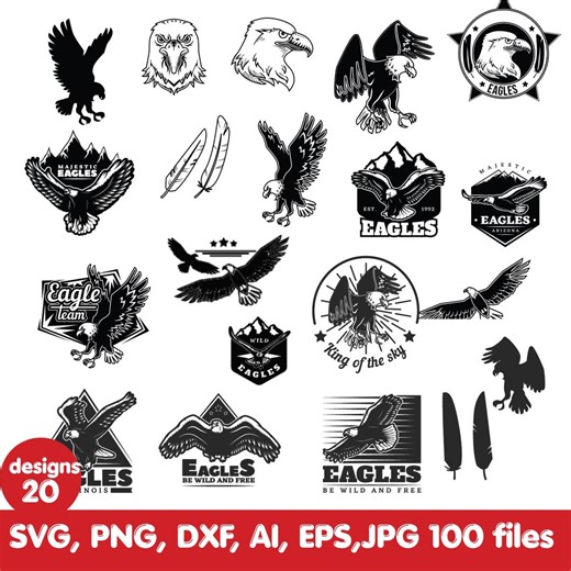 Eagle SVG Bundle | 30 Designs | Eagle Logo & Head Svg Png Dxf Eps | Football Cut Files for Cricut and Silhouette - Etsy