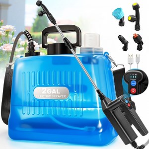 SYLMAX Battery Powered Sprayer 2 Gallon, 2025 New Electric Garden Sprayer with 3 Spray Force, Rechargeable Handle, Battery Indicator, 23.6" Telescopic Wand, 4 Mist Nozzles & Shoulder Strap