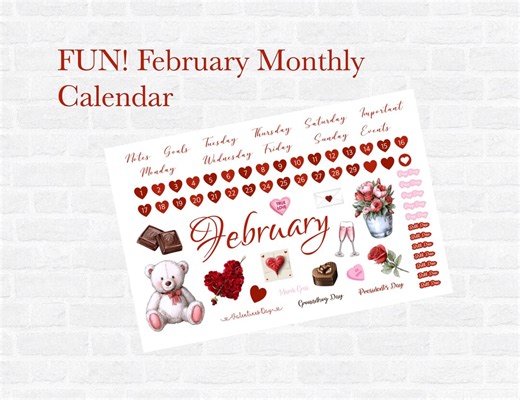 February Monthly Stickers & Deco - Etsy