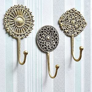 3 Wall Hooks- Boho Brass Wall Hooks- Decorative Wall Hooks - Shabby Chic- Key Hooks Holder- Coat Rack Wall Mount- Gold Wall Hooks- Vintage Wall Hooks- Coat Hooks- Hooks for Hanging Coats- Gold Hooks