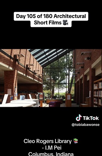 Day 105 of 180 Architectural Short Films: Back from a much needed short break away from emails, electronics, technology etc. Today features the beautiful Cleo Rogers library in Columbus, Indiana. Designed by Chinese- American architect, I.M Pei, built 1969. A beautiful harmony between concrete and brick. Glad to have finally made it to Columbus, Indiana for this project. Enjoy 🎥. I.M. Pei Foundation - “The 180” is a series of 10-15 Seconds short, personal, and primarily architectural film proje