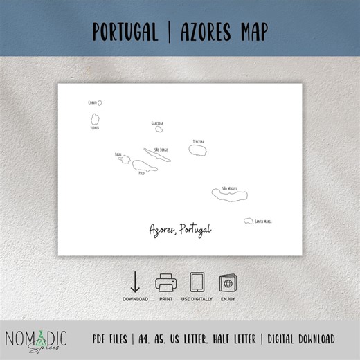 Azores Map - Portugal Islands Map - Travel Planner Insert - Travel Journal Page - Azores Islands Islands Outline Map - Digital File - Etsy