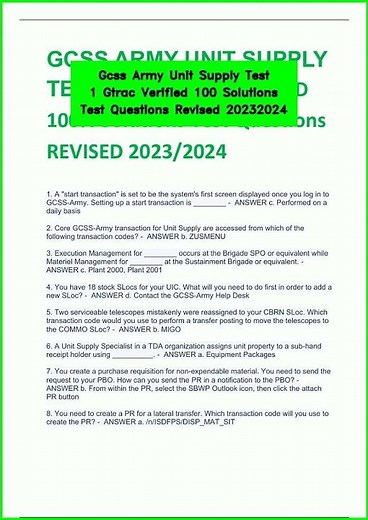 Gcss Army Unit Supply Test 1 Gtrac Verified 100 Solutions Test Questions Revised 20232024 video