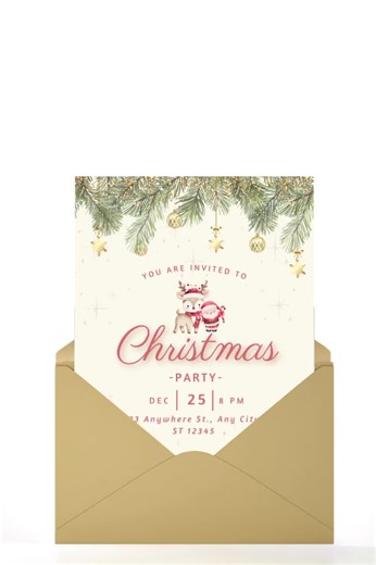 Christmas Party Invitation, Santa & Reindeer Holiday Invite, Printable Template, Editable Canva Christmas Card