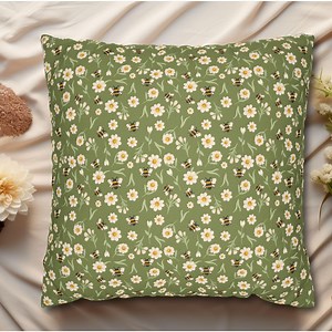 Bumble Bee Pillow, Floral Bees on Green Cushion Cover, Cover Only or Complete Pillow - Etsy