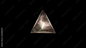 Explosion with particles in pyramid atom science technology, energy pyramid, abstract animated motion graphic