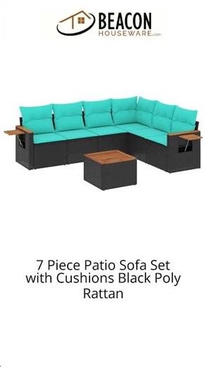 7 Piece Patio Sofa Set with Cushions Black Poly Rattan
