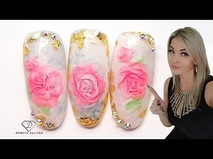 3D frozen rose nail art. Encapsulated in gel 3D rose. 🌹