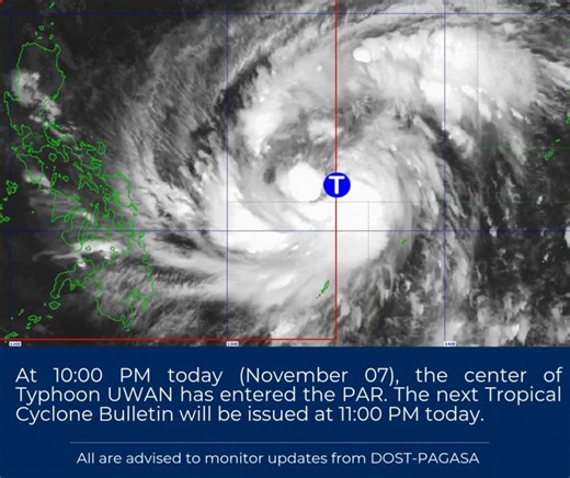 11-07-2025 𝐈𝐋𝐎𝐈𝐋𝐎 𝐂𝐈𝐓𝐘 𝐄𝐌𝐄𝐑𝐆𝐄𝐍𝐂𝐘 𝐎𝐏𝐄𝐑𝐀𝐓𝐈𝐎𝐍𝐒 𝐂𝐄𝐍𝐓𝐄𝐑 𝐀𝐃𝐕𝐈𝐒𝐎𝐑𝐘 At 10:00 PM today (November 07), the center of Typhoon UWAN has entered the PAR. The next Tropical Cyclone Bulletin will be issued at 11:00 PM today. All are advised to monitor updates from DOST-PAGASA. | Iloilo City Disaster Risk Reduction and Management Office