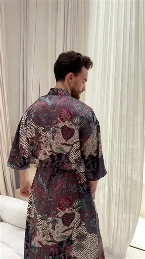 Blue Men's Silk Blend Kimono Robe, Dressing Gown, Satin Kimono, Bathrobe, Silk Pyjamas, Wedding Gift Robe, Party Robe, Festival Kimono - Etsy