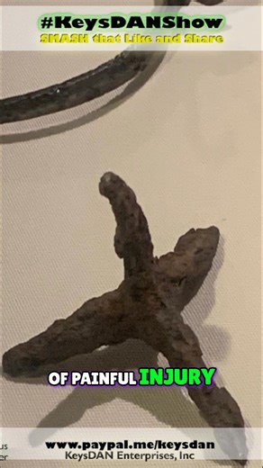 Unearthed in Dorset, a spiky Roman caltrop—a brilliantly brutal ancient weapon. Crafted with four sharp points, it ensured one always pointed up, posing a painful risk to enemy soldiers and cavalry. Used in battles, these sneaky tools were seriously effective. #RomanHistory #Caltrop #AncientWeapon #MilitaryHistory #Dorset #Archaeology | Keys DAN | Facebook