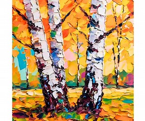 Aspen Birch Trees Original Oil Painting: Impasto Forest Landscape Art - Etsy