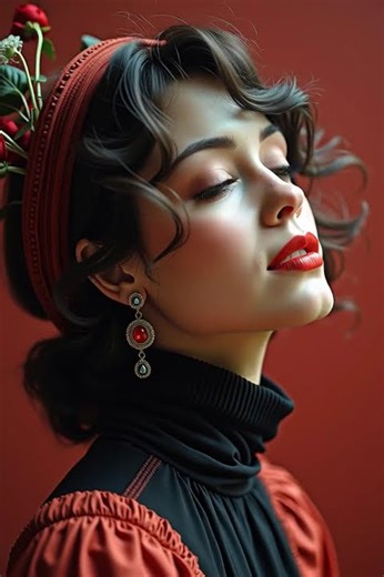 animate woman looks at camera and tilt