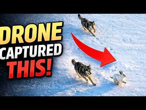 Drone Captures 2 Wolves Chasing Rabbit — Survival on Frozen Ice
