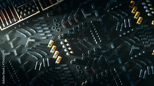 Weapons and military boxes full of ammunition. Army accessories. War equipment.