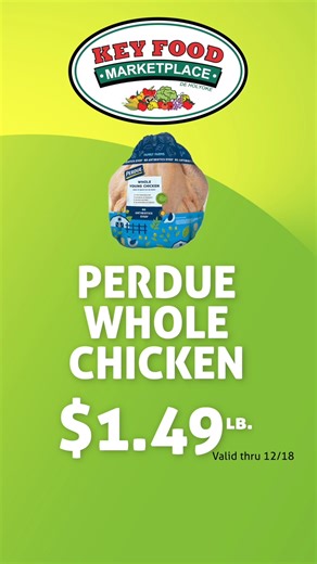 🎄Holiday Savings Are Here at Key Food Marketplace! This week only at Key Food Holyoke & Chicopee, enjoy Perdue Whole Chicken for just $1.49/lb—perfect for your Christmas meals and family gatherings. Valid through December 18, while supplies last! . . Visit Us 📍 185 Exchange St. Chicopee, MA ☎️ (413) 331-0350 📍 13 Cabot St. Holyoke, MA ☎️ (413) 538-8287 🛒 Same-Day Grocery Delivery Available via Instacart 🚘 Free Shuttle Service Available From The Store ($70 min. purchase) 🚘 Free Shuttle Serv