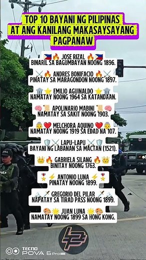 Top 10 Bayani ng Pilipinas at ang Kanilang Makasaysayang Pagpanaw 🇵🇭♥️☝️ #top10 #bayani #didyouknow