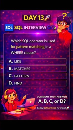 DAY 13 🚀 SQL Interview Question | Pattern Matching in SQL 😳 #SQL #Shorts