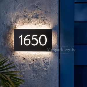Modern Backlit LED House Number Sign: Custom Illuminated Metal With Acrylic Address Plate-outdoor - Etsy Australia
