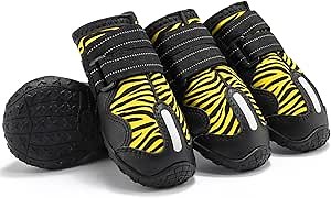 URBEST Dog Shoes Winter Dog Boots Non-Slip Rubber Sole Dog Booties for Medium to Large Dogs Warm Waterproof Dog Boots for Snowy Winter Days (Yellow, 5#)