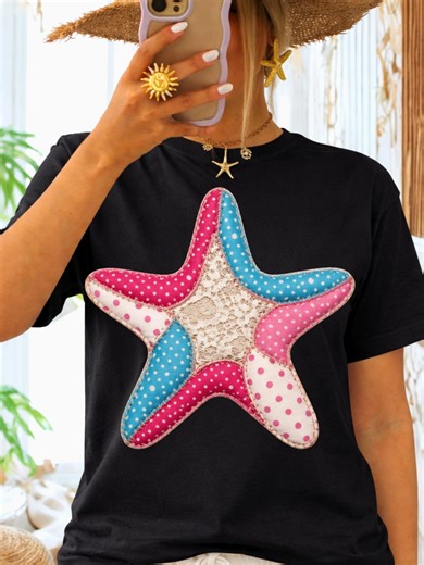 Starfish PNG; Cottagecore Patchwork Lace Sea Coastal Trending Summer Shirt Design - Etsy