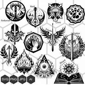 Dungeons and Dragons Class Icons SVG PNG, RPG Fantasy Logos, Tabletop Game Clipart - Etsy