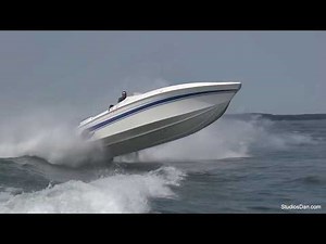 5 Speedboats slow-motion jump in the wave