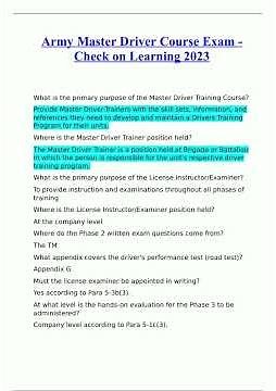Army Master Driver Course Exam Check on Learning 2023