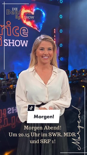 Morgen Abend ist es so weit!! Die „Beatrice Egli Show“ kommt um 20.15 Uhr im SWR, MDR & SRF 1! Schaltet ihr ein?? #diebeatriceeglishow #tvshow #onstage #samstagnacht #vollesrisiko #swr #mdr #srf1 #meinherzschlägtschlager
