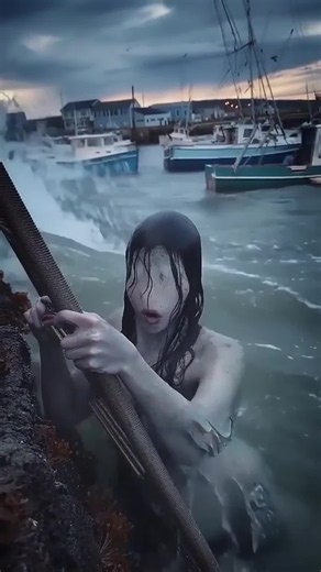 Terrifying “Mermaid” Filmed Climbing Harbor Ladder in Maine A disturbing clip recorded during stormy weather in a small Maine fishing town is spreading rapidly online after viewers spotted what appears to be a pale humanoid creature emerging from the ocean beside a harbor wall. The grainy cameraphone footage begins with rough waves crashing against rocks as fishing boats sway violently in the harbor at dusk. The filmer notices movement near an old rusted ladder descending into the water and zoom