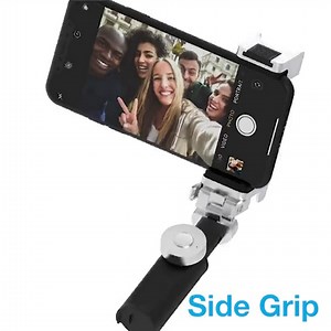 Just Mobile ShutterGrip 2 Secure Camera Handle Holder Removable Bluetooth Remote Clicker/Remote, FaceTime Zoom Stand, Selfie Stick/Tripod for iPhone Android Silver (GP-200SI)