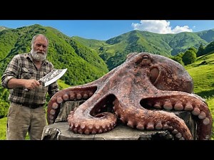I Cooked a MONSTER Octopus Bigger Than Me Using Ancient Fire Methods Deep in the Jungle!