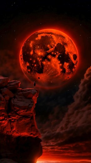 A blood moon, or dark red moon, appears during a total lunar eclipse. As Earth moves directly between the Sun and the Moon. | Sunset Moon