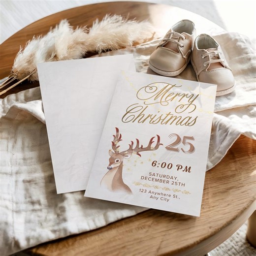 Reindeer Christmas Invitation Template, Holiday Party (digital Download) - Etsy