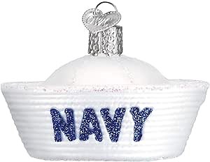 Old World Christmas Navy Cap Glass Blown Ornament for Christmas Tree, Handcrafted Holiday Decoration, Military Collection