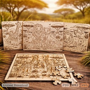 Safari Kids Puzzle Bundle SVG DXF PDF | Laser Design Set | 3 Designs | Instant Download - Etsy