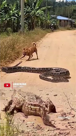MENEGANGKAN!! anjing di cegat oleh ular besar!! #snake #dog #crocodile #animals